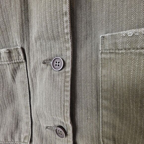 Boom Boom Jeans Jacket L Skull Green Floral Embroidered Button Military Style - Picture 5 of 14